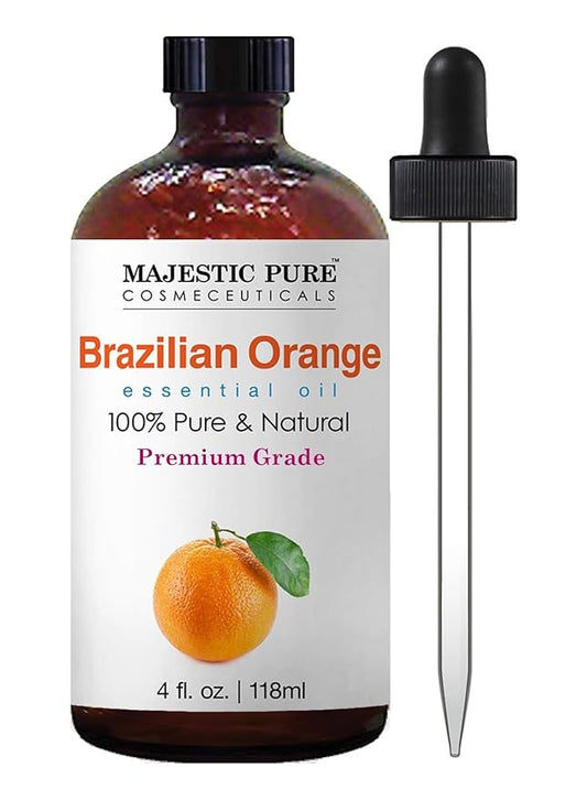 Majestic Pure Brazilian Orange Essential Oil with Glass Dropper - Huge 4 Fl Oz - 100% Pure and Natural Br Orange Oil - Premium Grade Essential Oils for Diffuser, Aromatherapy, Soap and Candle Making - Bloomnest