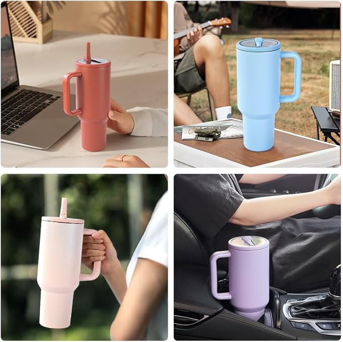 40 oz Insulated Tumbler with Handle,Flip Straw,Lid & Rubber Base Stainless Steel Water Bottle - Leak Proof Vacuum Insulated Mug BPA Free Reusable Travel Cup Gifts for Women/Men (Dark purple) - Bloomnest