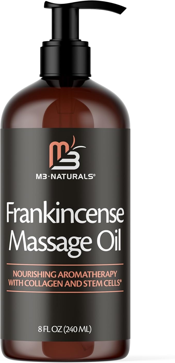 Frankincense Essential Massage Oil for Scars, Stretch Marks & Fine Lines, Firming, Hydrating, Smoothing & Calming Formula with Collagen, Stem Cells, Lavender & Grapefruit, 8 fl oz, by M3 Naturals - Bloomnest