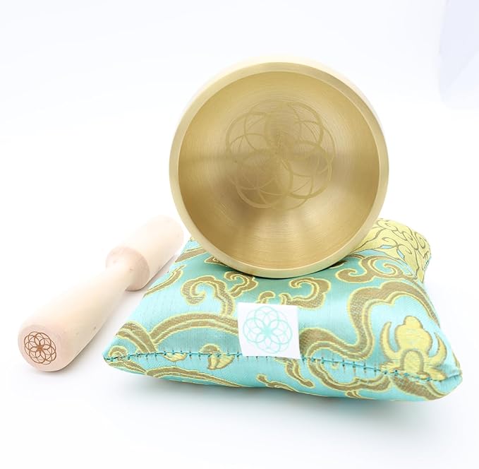 Tibetan Singing Bowl Set – Portable Handcrafted Sound Bowl for Meditation, Chakra Healing, Yoga, Stress Relief -ZenBloom Bowl – Flower of Life Edition - by Circle Up (ZenBloom Flower Of Life) - Bloomnest