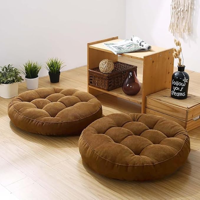 Meditation Floor Pillow Set of 2 Large Round Floor Cushions for Adults Tufted Corduroy Floor Seat Pillows Cushion for Living Room Tatami Yoga,Brown 22" L x 22" W x 5" H - Bloomnest