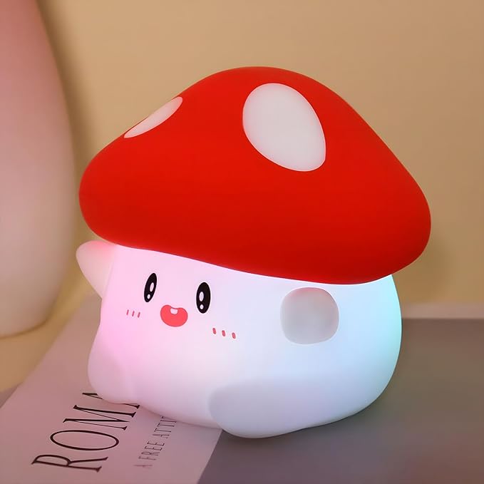 Mushroom Night Light Silicone - Color Changing Lamp, USB Rechargeable, Long Battery Life, Soft Squishy, Dimmable Brightness - Bedroom Decor, Cute Mushroom Gifts for Kids & Adults - Bloomnest