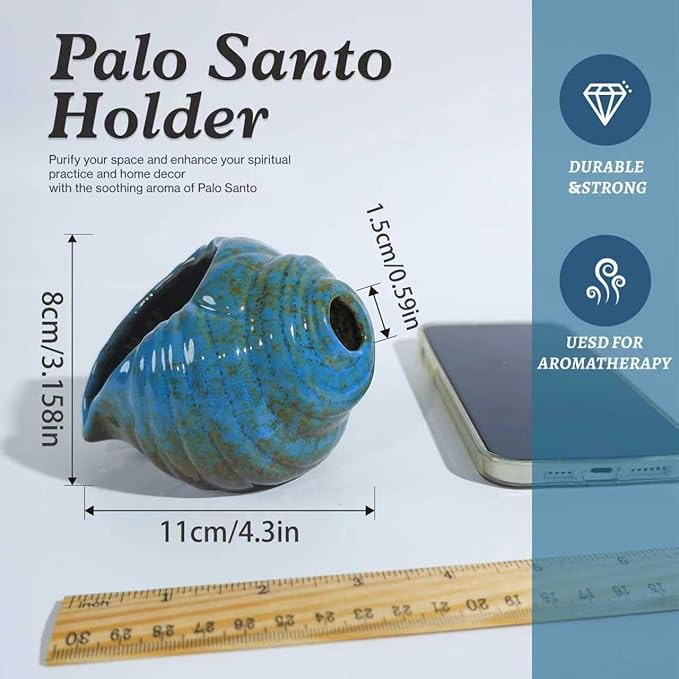 Blue Conch Chiminea Palo Santo Burner - Ceramic Smudging Bowl、Incense Chimney,Works with Sage、Incense Cones,Energy Cleansing-Thoughtful Gifts for Meditation, Altar,Spa,Yoga, Aromatherapy - Bloomnest