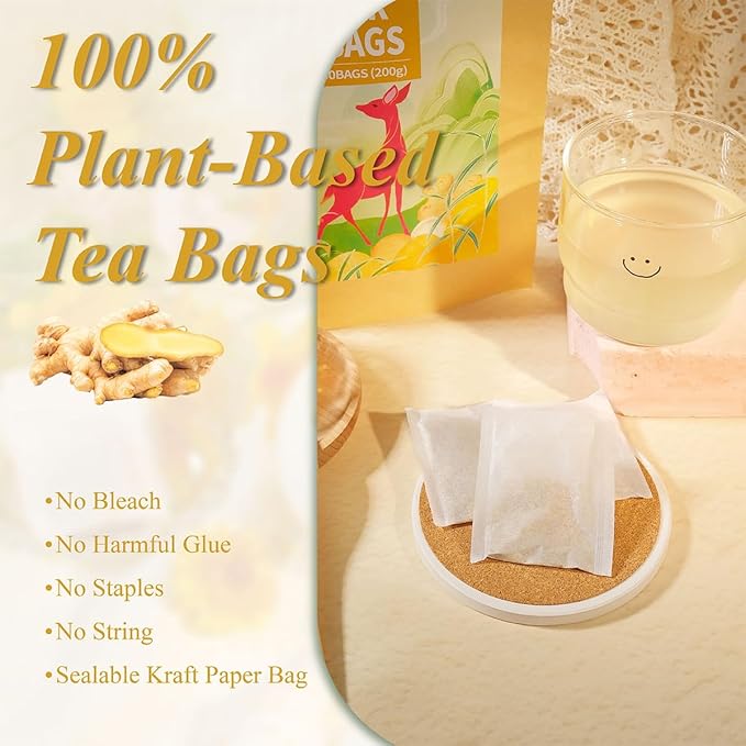 WT WEETEE Ginger Tea Bags, 100 Count Pure Ginger Root Tea, Warm & Spicy, Natural Caffeine Free Herbal Tea, No Spices & Flavors - Bloomnest