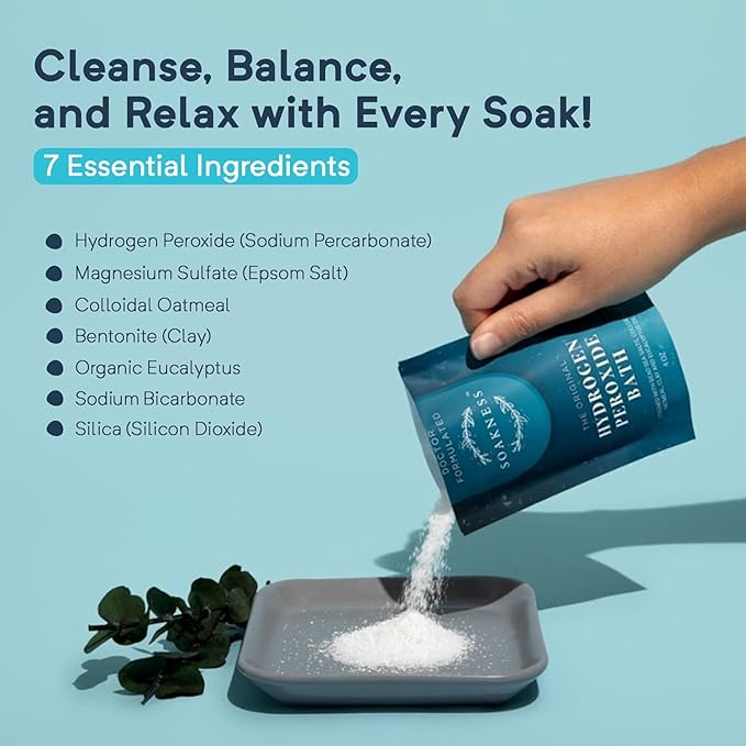 Hydrogen Peroxide Epsom Salt Bath Soak - USA-Made – Patented Bath Salts, Muscle Recovery, & Skin Detoxification – Magnesium Salts for Bathing - Doctor Formulated Pure Epsom Salt (6-Pack) - Bloomnest