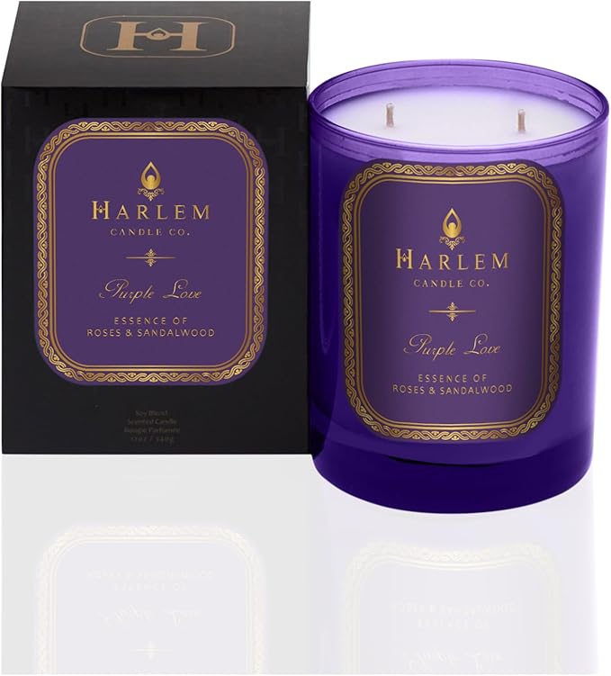 HARLEM CANDLE CO. Purple Love - Luxury Scented Soy Candle, 11 oz - 80-Hour Burn Time | Rose, Sandalwood, Apple and Clove | Scented Candles for Home - Bloomnest