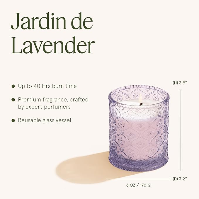 LA JOLIE MUSE Jardin de Lavender Scented Candle - Coconut, Lavender & Sandalwood | 6 oz Natural Soy Wax | 40 Hours Clean Burn | Aromatherapy Candle for Relaxation | Elegant Home Decor - Bloomnest