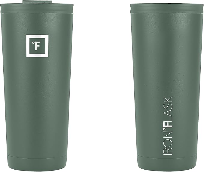 IRON °FLASK Classic Tumbler - Vacuum Insulated Stainless Steel Water Bottle, Double Walled, Drinking Cup, Insulated Travel Mug (Sage, 24 oz Solid Lid)