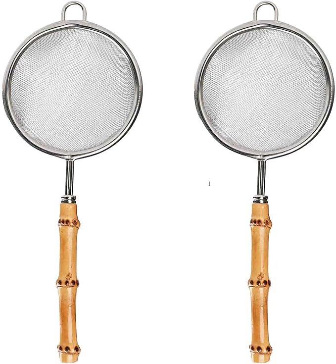 2 Pack Tea Strainer with Bamboo Root Handle Stainless Steel Mesh tea infuser for loose leaf Tea steeper Cocktail Strainer Tea Coffee Juice Strainer Food Strainer with Handlle (Natural Handle) - Bloomnest