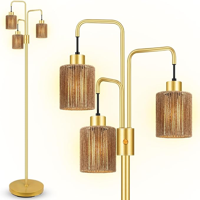 BoostArea Industrial Floor Lamp for Living Room,Gold Modern Standing Lamp Stand Up Lamp with 3 Light, Bulbs Not Included,Simple Design Floor Lamp for Bedroom, Living Room, Office, Kids Room, Reading - Bloomnest