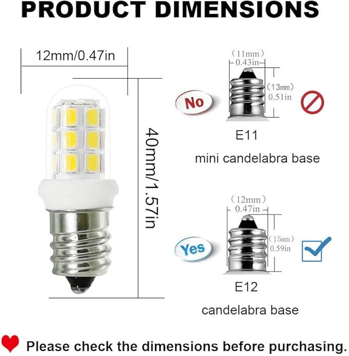 Salt Lamp Bulbs C7 E12 Candelabra Led Bulbs 15Watt Halogen Replacement 6000K White Light for Chandelier, Night Light Bulb, Non-Dimmable, Pack of 8 - Bloomnest