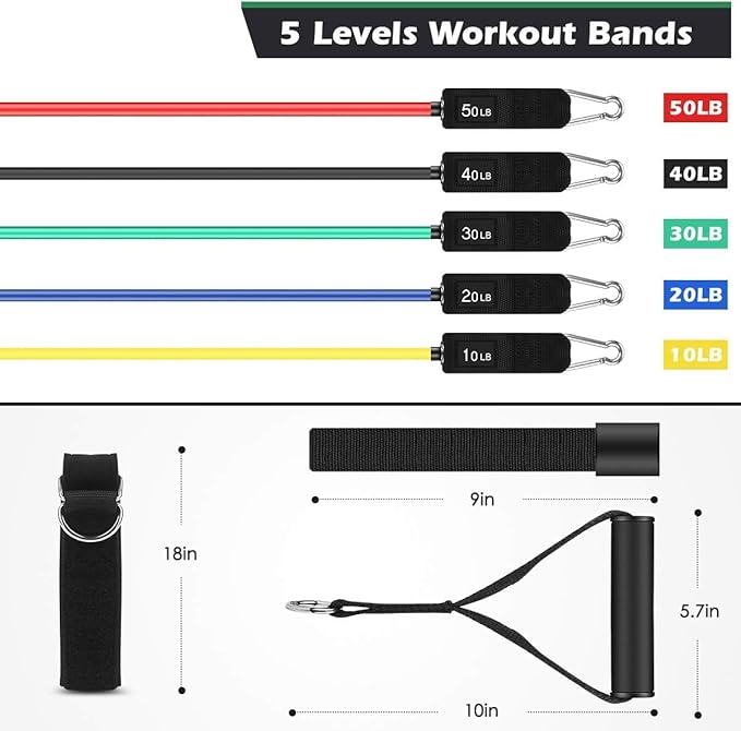 WHATAFIT Resistance Bands, Exercise Bands，Resistance Bands for Working Out, Work Out Bands with Handles for Men and Women Fitness, Strength Training Home Gym Equipment - Bloomnest