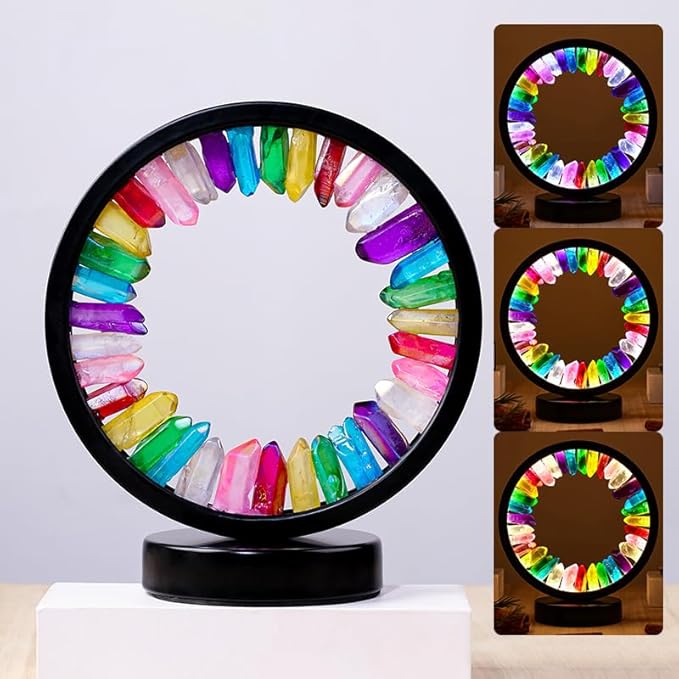 Runyansghi Chroma Electroplated Single Point Crystals Night Lamp 8.6" Healing Crystal Bedside Lamp USB Port 3 Colours Dimming Mode Bedroom Lamp Suitable Night Light Office Home Decor Gift - Bloomnest