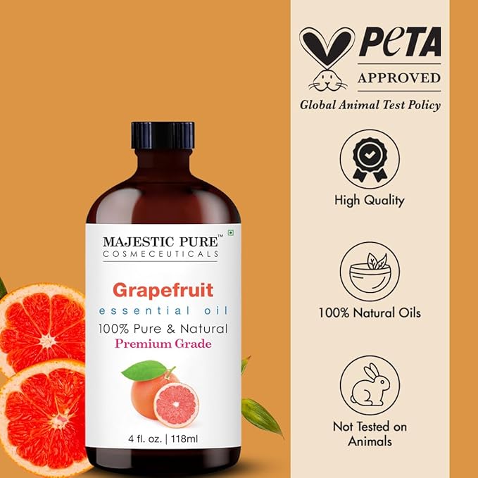 Majestic Pure Grapefruit Essential Oil with Glass Dropper - Huge 4 Fl Oz - 100% Pure and Natural Grapefruit Oil - Premium Grade Essential Oils for Diffuser, Aromatherapy, Soap and Candle Making - Bloomnest