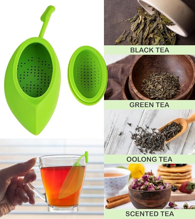 Cute Tea Infuser Silicone Tea Strainer Filters, Fine Mesh with Built-in Plunger Reusable Two Sides Strainers for Loose Tea/Tea Bag/Herbal/Spice Portable Teaware Accessories, Green-1 Pack - Bloomnest