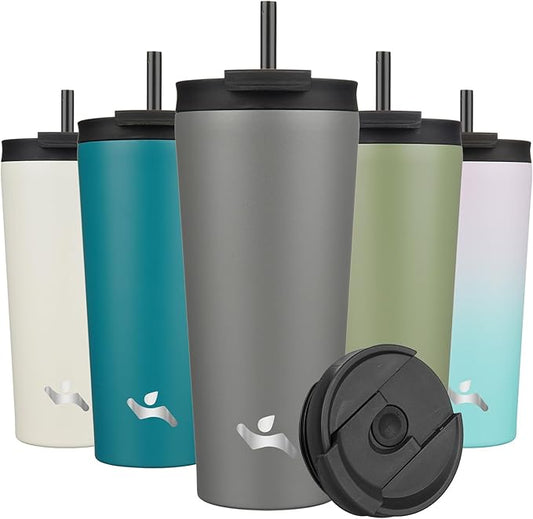 22 OZ Insulated Tumbler with Lid and 2 Straws Stainless Steel Water Bottle Vacuum Travel Mug Coffee Cup,Gray - Bloomnest