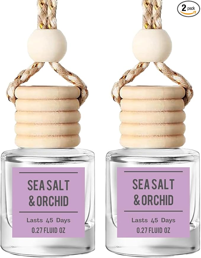 Sea Salt & Orchid Hanging Car Air Freshener – Long Lasting Essential Oil Diffuser for Car, Closet, Bathroom – 2-Pack Natural Scent Deodorizer - Bloomnest