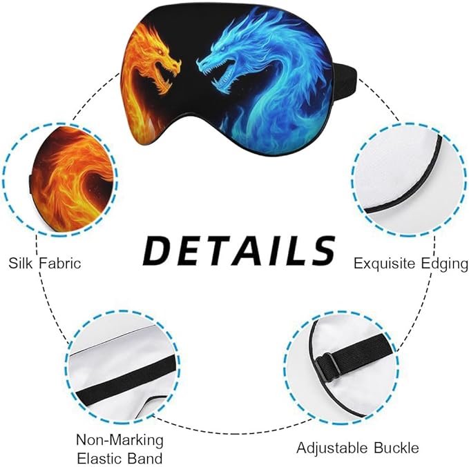 Fiery Dragons Sleep Eye Mask Eye Cover Blue Red Dragon Abstract Art Dragons Silk Eye Mask for Sleeping with Adjustable Strap for Travel Nap Shift Work Office - Bloomnest