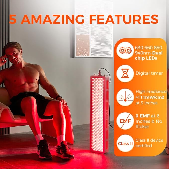 BestQool Red Light Therapy Device for Body, Face. 4 Wavelengths Full Body Near Infrared Therapy Lamp, Dual Chip 200 Elite Grade LEDs, High Power Red Light Panel at Home. 340W. Bestqool