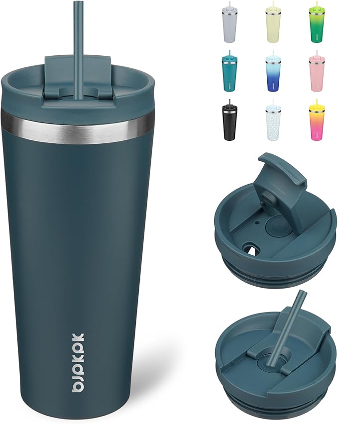 BJPKPK 22oz Stainless Steel Insulated Tumbler With lid And Straw Travel Coffee Thermal Tumblers Cup For Women And Men,Navy Blue - Bloomnest