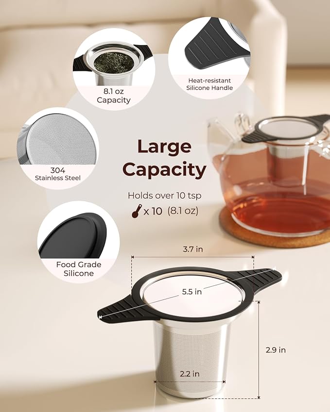 Reinmoson Large Tea Strainers & Filters for Loose Tea Single Cup, 304 Stainless Steel and Food Grade Silicone Extra Fine Mesh Tea Infusers for Loose Tea - Bloomnest