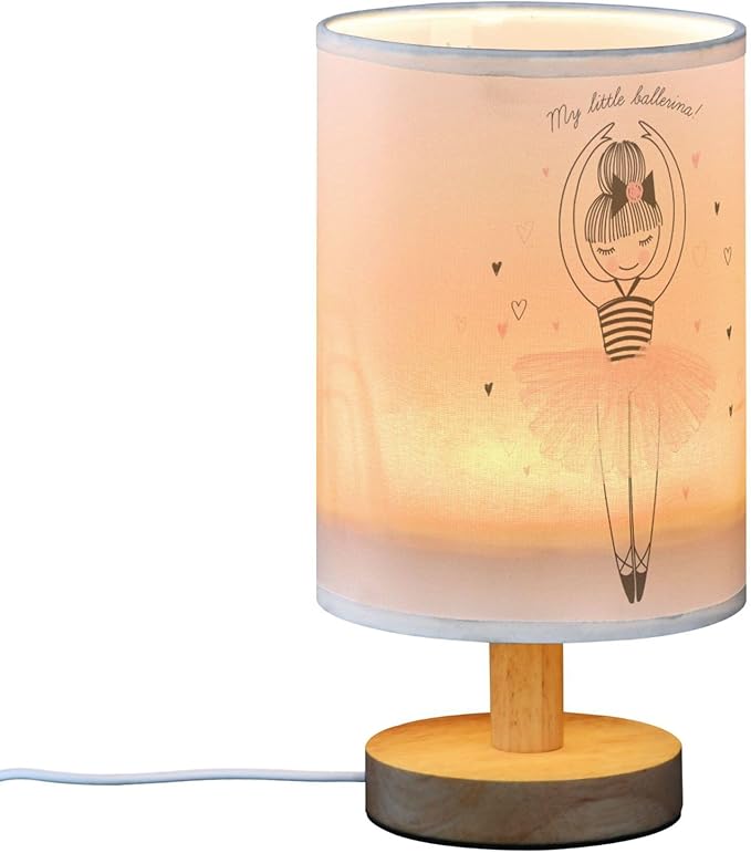 Table Lamp Cute Ballerina Girl Princess Dancing Ballet with Heart Nightstand Lamp with Wood Base Fabric Lamp Shade Bedside Desk Lamp for Living Room Bedroom Kids Room Office - Bloomnest