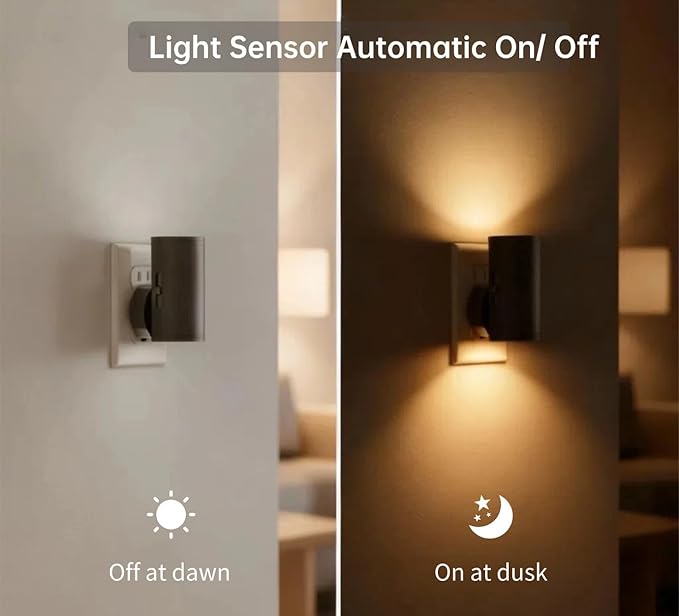 4 Pack LED Night Light Plug in, Dusk to Dawn Sensor,5-300LM Adjustable Brightness, Soft White 3000K,Dimmable Night Lights for Kitchen,Hallway Bedroom,Stairs - Bloomnest