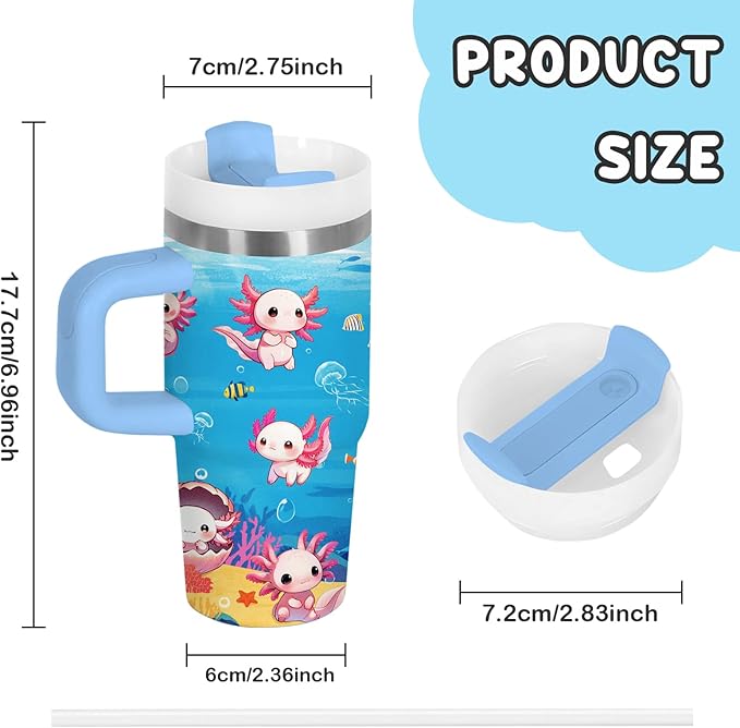 Axolotl Gifts for Girls - 14oz Blue Kids Axolotl Tumbler with Handle and Straw, Stainless Steel Insulated Water Cup, for Sport, School, Travel - Axolotl Lovers Gift for Children Birthday Gift Cup(1pc) - Bloomnest