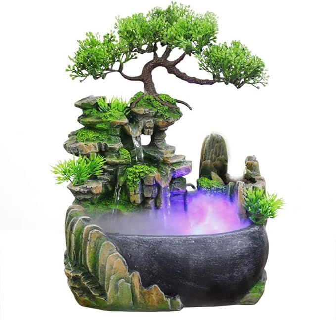 BRAVECOW Indoor Relaxation Desktop Fountain Waterfall with Atomizer and Automatic Pump Illuminated Waterfall Desktop Fountain for Home Office Bedroom Desk Decoration - Bloomnest
