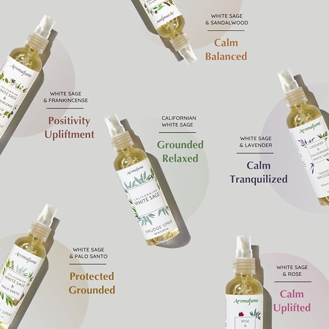 White Sage Smudge Spray Gift Set by Aromafume | 6x50ml/1.7 fl oz | White Sage with Rose, Lavender, Palo Santo, Sandalwood, Frankincense | Sprays for Cleansing Negative Energy & Protection Aromafume