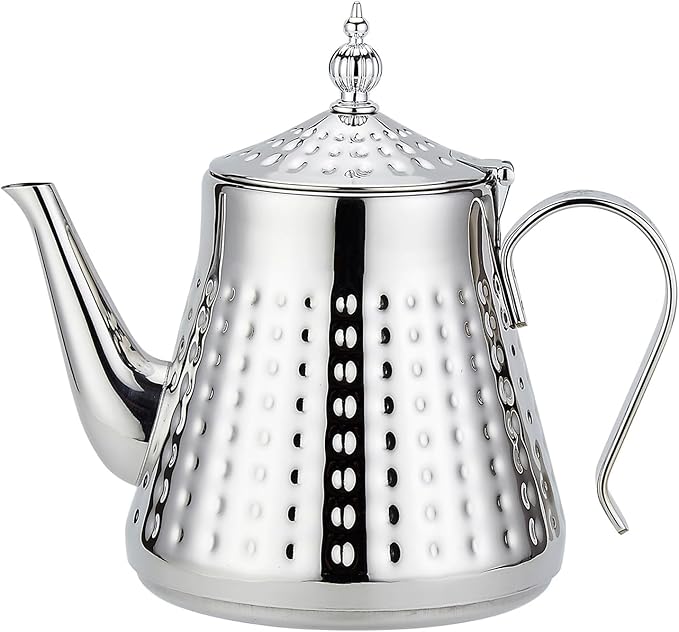 SANQIAHOME 1.2L(40oz) Stainless Steel Hammer Patterned Teapot With Removeable Infuser,Loose leaf cover,Silver - Bloomnest