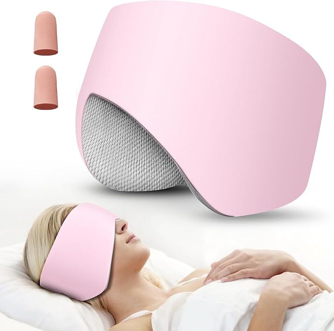 Sleep Mask, Eye Mask for Sleeping with Heads Adjustable, Earmuffs for Sleep for Men & Women, 2 in 1 Ear Mask and Blindfold, Soft Dual-Sided All-Season Eye Cover for Side Sleepers (Pink) - Bloomnest