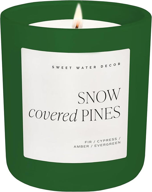 Sweet Water Decor Snow Covered Pines Christmas Scented Candles - Christmas Stocking Stuffers Soy Candles Cypress Scent - Christmas Candles with 70 Hours Burn Time - 15Oz Green Matte Jar Wax Candles - Bloomnest