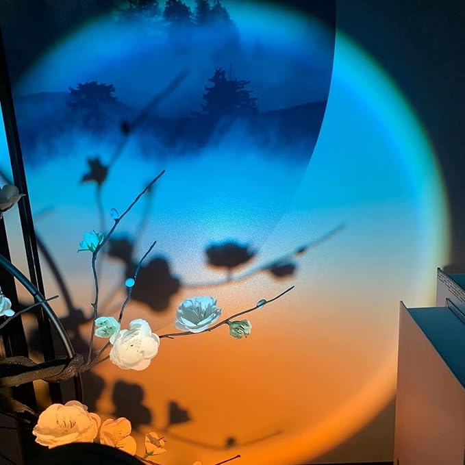 Balkwan Sunset Lamp Projection Rotation Rainbow Projection Lamp Led Romantic Visual Led Light Network Red Light with USB Modern Floor Stand Night Light Living Room Bedroom Décor (Sky Blue) - Bloomnest