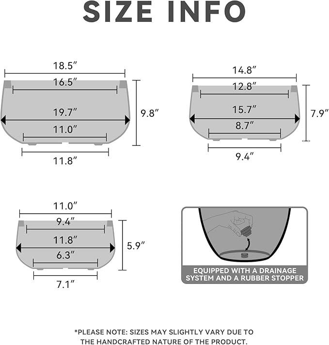 Kante 19.6",15.7",11.8" Dia Round Concrete Planters Set of 3, Cement Plant Pots with Drainage Hole and Rubber Plug for Outdoor Indoor Garden Home, Modern Curvaceous Design, Gray - Bloomnest