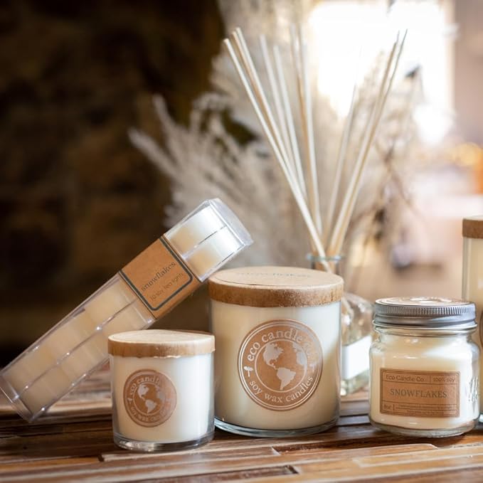 ECO CANDLE CO. Tea Light Candles, Snowflakes, 10-Pack - Scents of Winter, Flowers, & Mint - Recyclable, 100% Soy Wax, No Lead, Hand Poured, Made from Midwest Grown Soybeans, .6 oz. Each - Bloomnest