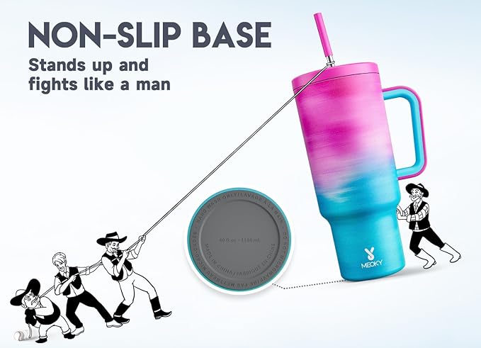 Meoky 40 oz Tumbler with Handle and Straw, Tumbler with Lid and Straw, Insulated Stainless Steel Travel Mug, 100% Leak-proof, Keeps Cold for 34 Hours or Hot for 10 Hours (Marshmallow) - Bloomnest