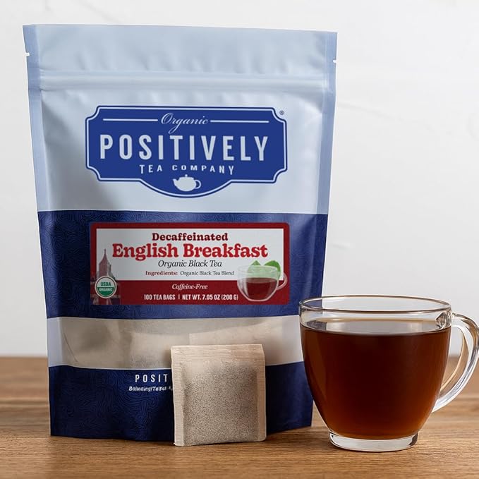 Organic Positively Tea Company, Decaf English Breakfast Black Tea Bags, 100 Count, Eco-Friendly Tea Bags, Non-GMO - Bloomnest