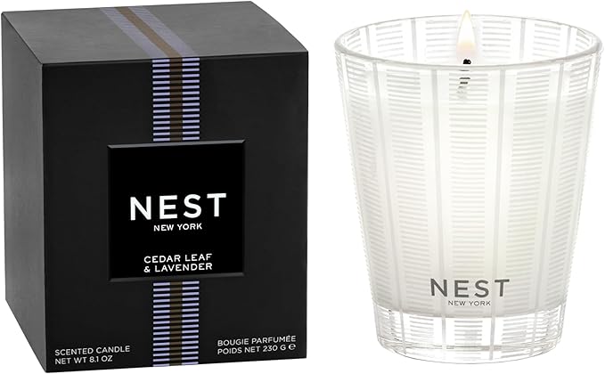 NEST New York Scented Classic Candle, Cedar Leaf & Lavender - 8.1 oz - Up to 60-Hour Burn Time - Reusable Glass Vessel - Bloomnest