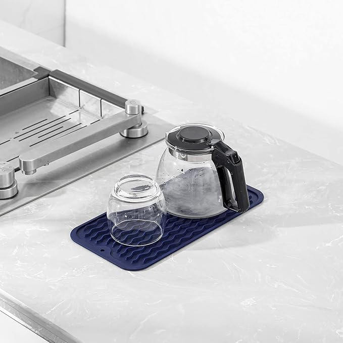 Silicone Dish Drying Mat for Multiple Usage,Easy clean,Eco-friendly,Heat-resistant Silicone Mat for Kitchen Counter or Sink,Refrigerator or Drawer Liner Navy Blue S 12 inches x 6 inches - Bloomnest