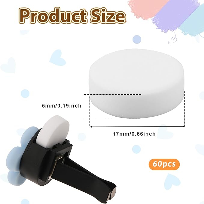 60Pcs Car Air Vent Clip Replacement Pads Unscented Essential Oil Perfumes Refill Pads for Car Air Freshener Clips Diffuser 17mm White Refill Replacement for Custom Fragrance - Bloomnest