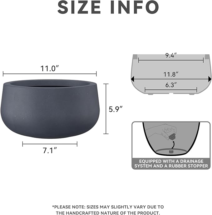 Kante 15.7" Dia Round Concrete Planter, Cement Plant Pots with Drainage Hole and Rubber Plug for Outdoor Indoor Garden Home, Modern Curvaceous Design, Dark Gray - Bloomnest