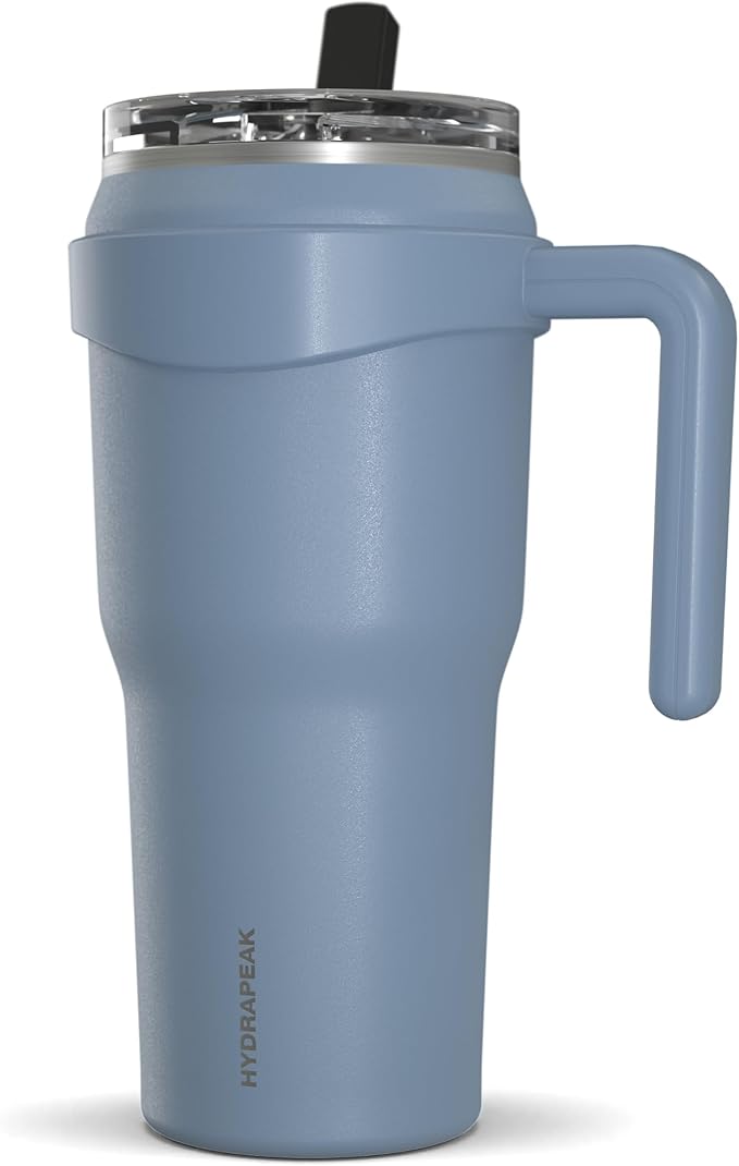 Hydrapeak Roadster 40oz Stainless Steel Tumbler Double Wall Vacuum Insulated Water Bottle With Handle And 2 in 1 Straw Lid (Modern Blue) - Bloomnest