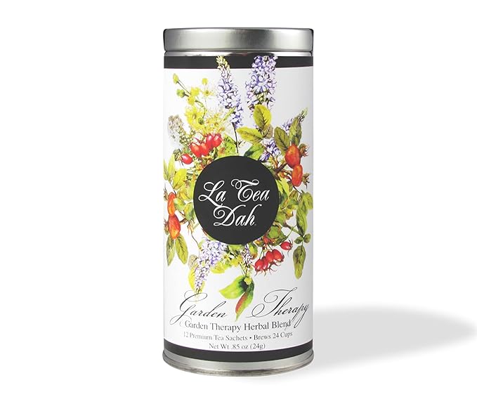 Garden Therapy Herbal Tea by La Tea Dah, Caffeine Free Tulsi Tea Made with Tulsi (Holy Basil), Spearmint, Rose Hips, Lemon Myrtle & Linden Flowers, Floral Tea Gift Collection (12 Decaf Tea Sachets) - Bloomnest