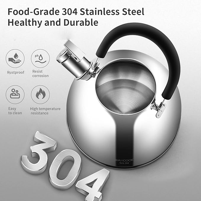 304 Stainless Steel Whistling Tea Kettle 2.1 Quart/2L, Suitable to Boiling Water & Tea on Induction Stove, Gas Stove Top - Bloomnest