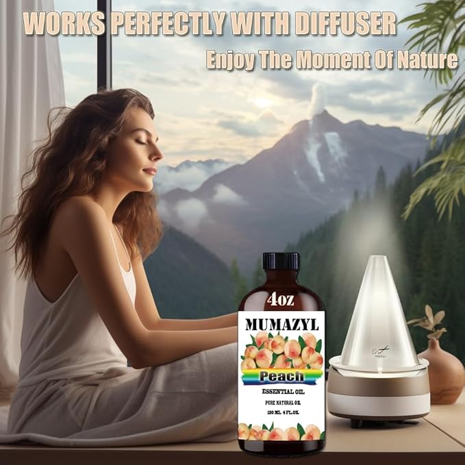 Peach Essential Oil, Peach Oil 4 Fl Oz 120ML for Diffuser Humidifier Yoga Cleaning DIY Candle Soap Making Essential Oils - Bloomnest