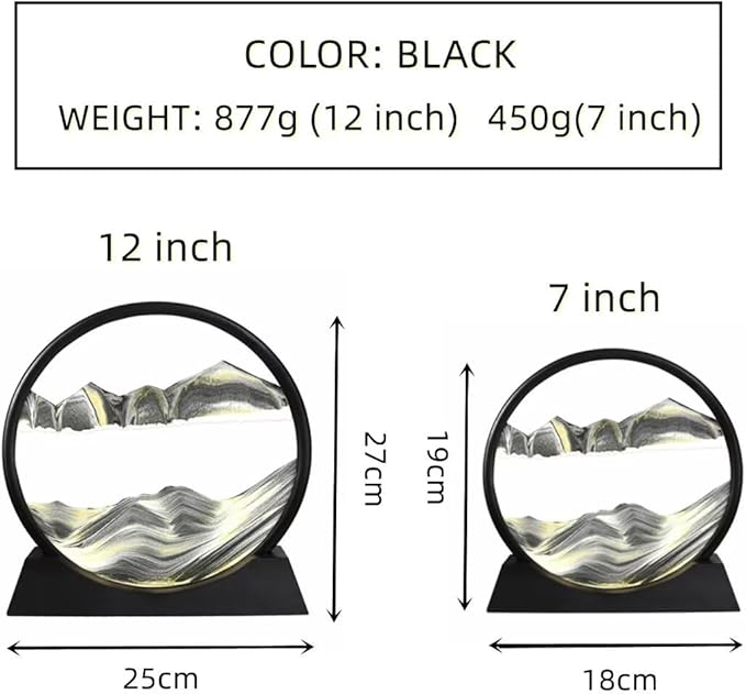 BGFJYUK Moving Sand Art Picture in Motion, Round Tempered Glass 3D Deep Sea Sandscapes with Display Flowing Sand Frame for Relaxing Desktop Home Office Work Décor for Kids Adults (Black, 12inch) - Bloomnest