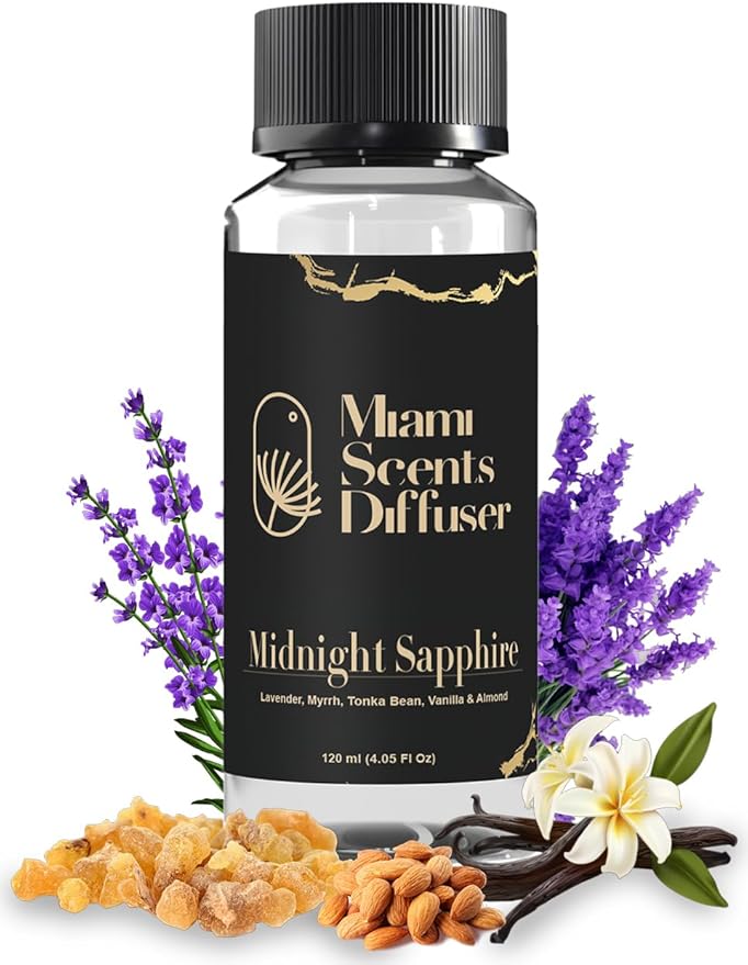 Midnight Sapphire Scent Inspired by The New York Palace Hotel 4 FlOz - 120ml Essential Oils Aroma for Home Office Diffuser Luxury Fragance Refill Aromatherapy Fresh Blend of Lavender, Vanilla & Almond - Bloomnest