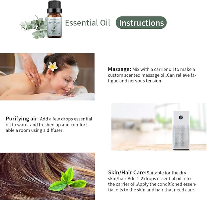 Sedbuwza Peppermint Eucalyptus Essential Oil Set, Peppermint Fragrance Oil Eucalyptus Scent Oil Set for Diffuser, Aromatherapy, Massage, Soap, Candle Making 2 x 10 ml Sedbuwza