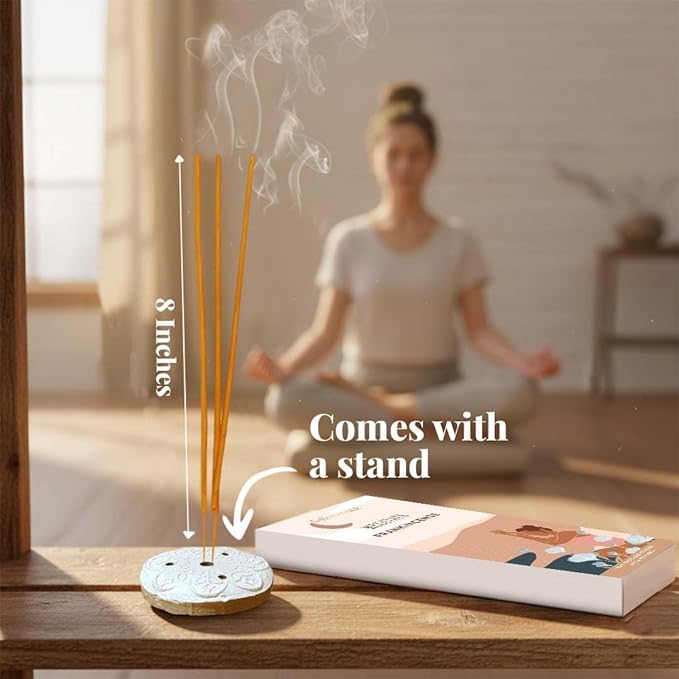 Folkulture Incense Sticks with Holder (100 Sticks)| Frankincense Incents Stick for Meditation, Relaxation, Gifts | No Charcoal,Organic,Non Toxic, 45 Mins, Slow Burning Insence-Sticks - Yoga Inspired FOLKULTURE